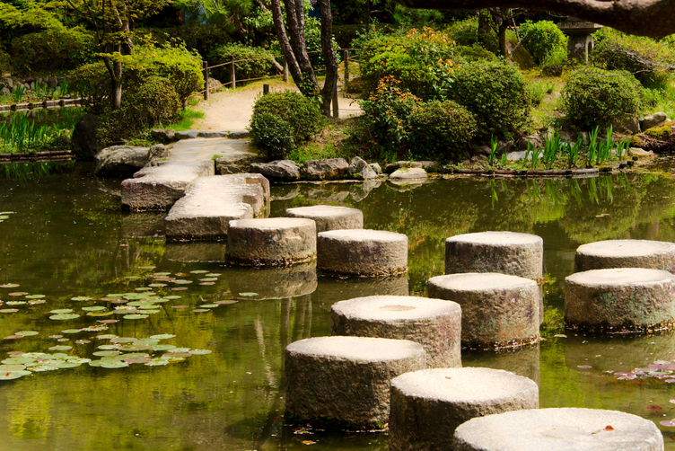 Stone Pillar Path in Pond at Heian-jingu