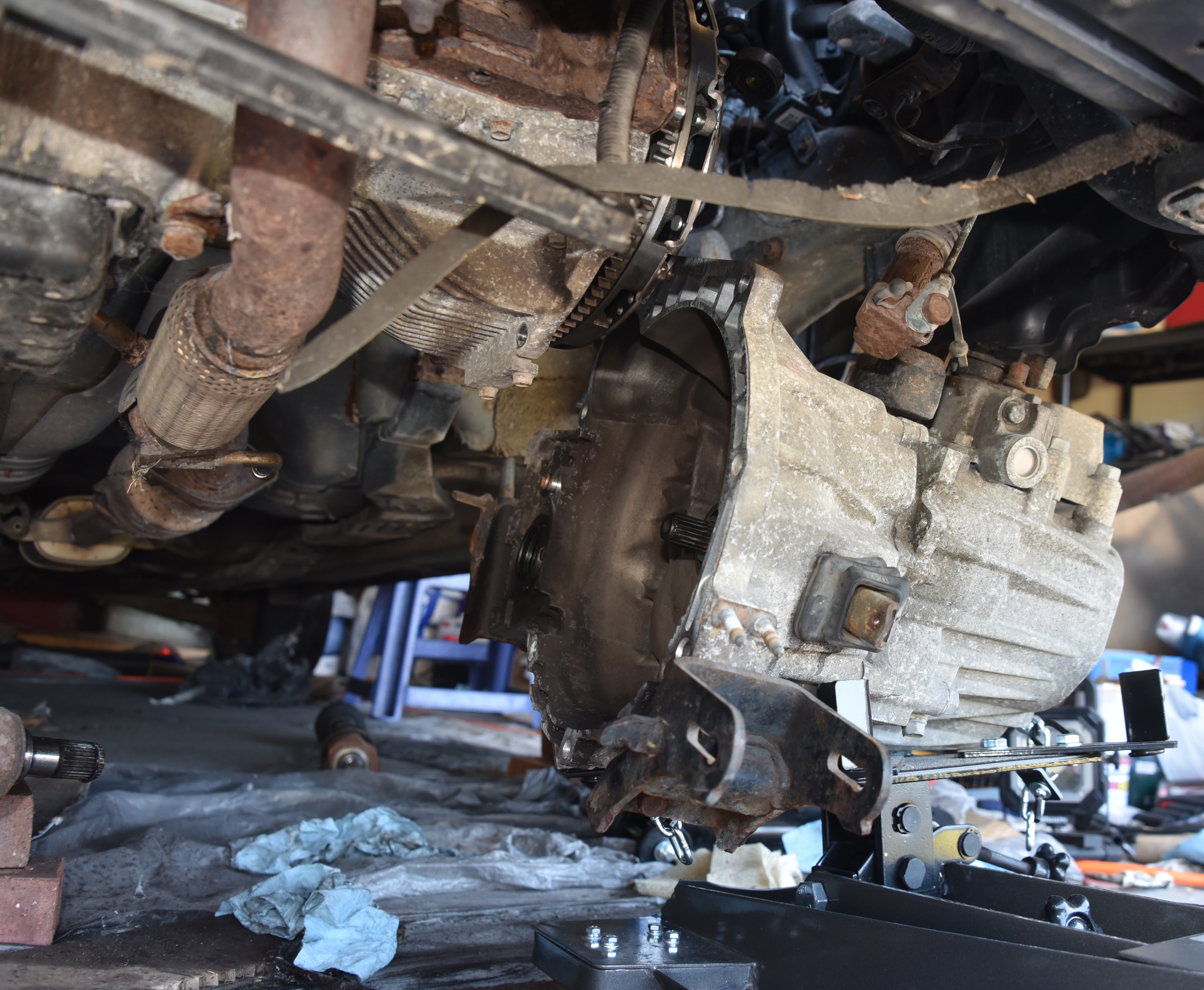 Clutch cover being lifted into position